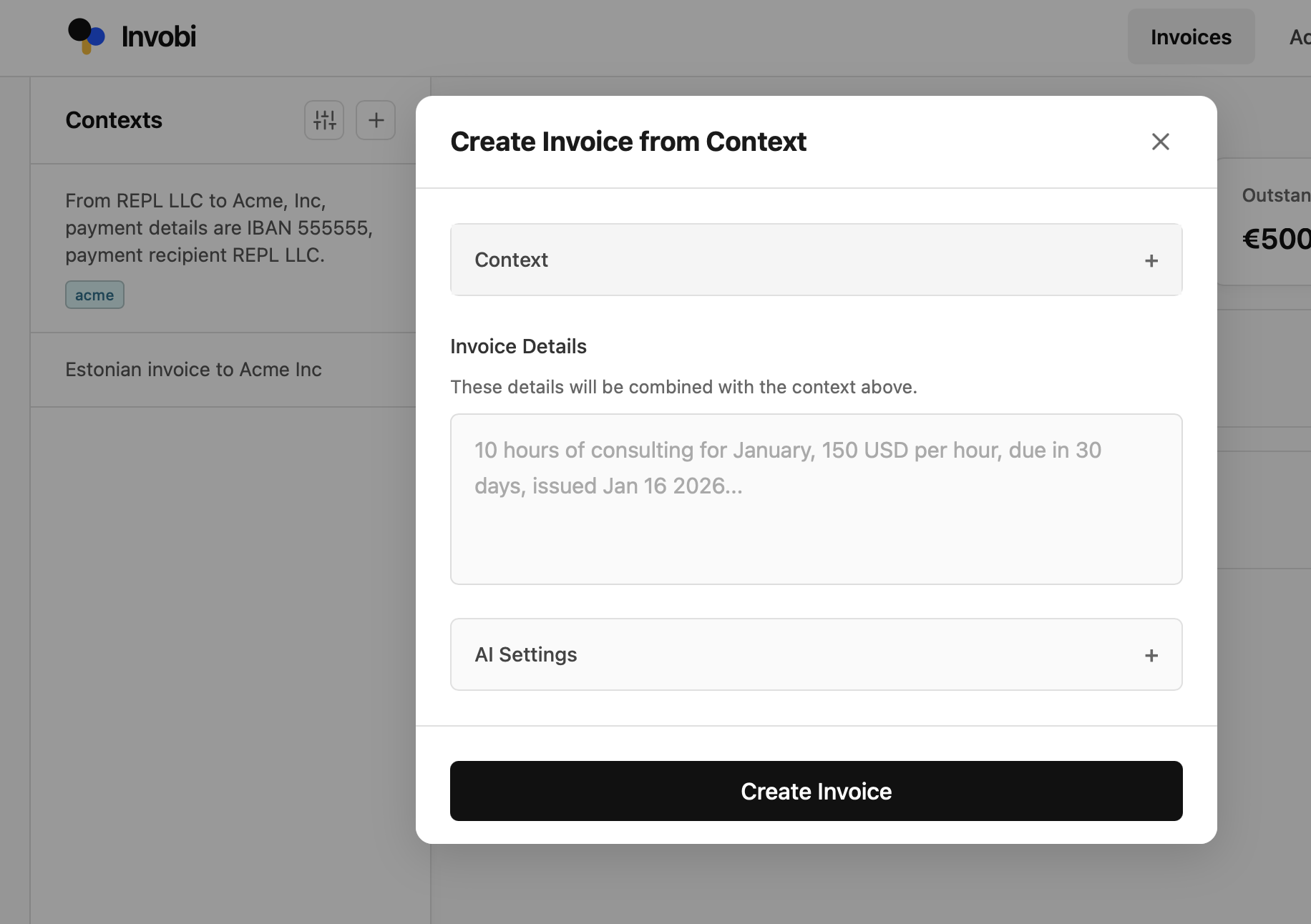 Saved Contexts for Faster Invoicing